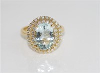 18ct yellow gold, aquamarine and diamond ring
