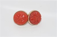9ct yellow gold and carved coral earrings