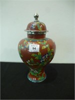Chinese red ground cloisonne covered vase