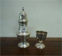Birks silver caster and egg cup, 123g