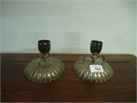 Pair of Japanese low silver candlesticks