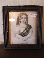 Folk art stick frame with lithograph by Currier