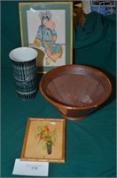 ASSORTED ASIAN ITEMS - POTTERY & VINTAGE FRAMES