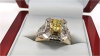 2.09ct fancy yellow emerald cut diamond ring 14kt