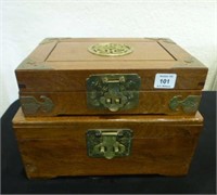 Two Asian style wooden jewellery boxes