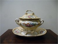 French porcelain sauce tureen and stand