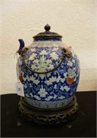 Chinese blue ground famille rose porcelain tea pot
