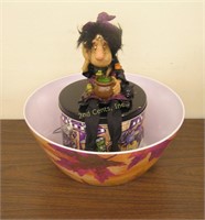 Halloween Decoration Lot: Tin, Candy Bowl