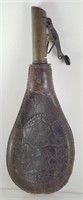 ANTIQUE LEATHER POWDER FLASK A.M. FLASK CO.