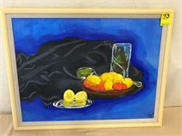 Oil on canvas framed fruit bowl painting