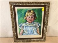 Watercolor framed under glass - girl