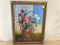 Oil on board  framed Floral painting