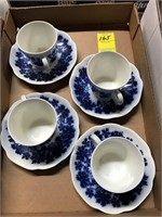 (4) Flow Blue Cups and Saucers from Sweden