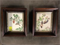 Pair of Deep Walnut Frames with Bird Prints