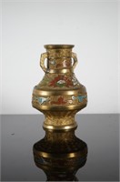 Small Brass Vase, Carved and Painted