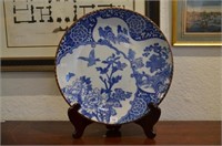 Two large Japanese blue & white chargers