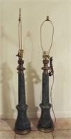 PAIR OF GREEN MARBLE STYLE LAMPS