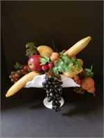 MILK GLASS COMPOTE WITH FAUX FRUIT