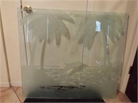 ETCHED GLASS WITH DOLPHIN ART PIECE