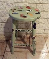 HAND PAINTED STOOL WITH SHOE DESIGN