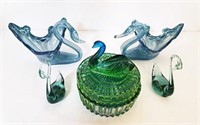 SELECTION OF ART GLASS SWANS