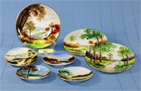 Seven Hand Painted Scenic Plates Three Occupied