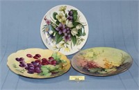 Three Hand Painted Plates Fruit And Flowers