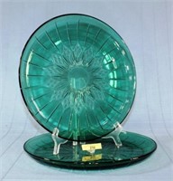 Two Teal Green Glass Trays 12"W