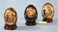 Three Oriental Eggs W/Stands