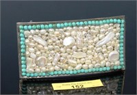 Belt Buckle W/Mother Of Pearl And Turquoise Beads