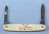 Two Blade Knife "Best Wishes From T.J. Toolen