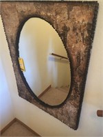 30"x 40" oval beveled mirror in wood bark frame