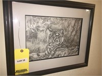 Tiger pencil sketch signed & dated