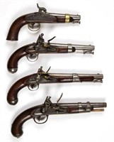 Selection of early American pistols, including a U. S. Johnson Model 1836 flintlock and an Ames U. S. Navy Model 1842 percussion