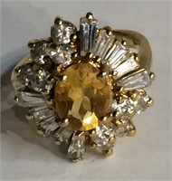 Sterling Silver Ring With Yellow And Clear Stones