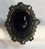 Sterling Silver, Marcasite & Black Stone Ring