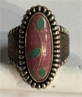Sterling Silver And Copper Ring With Inlaid Stone