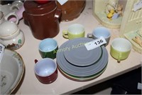 HAZEL ATLAS PASTEL CUPS AND SAUCERS WITH PLATES