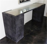 Stainless steel table top on ceramic base