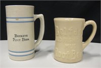 2 Vtg. Ceramic Root Beer Mugs - Buckeye & Belfast