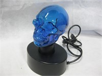 Blue Glass Electricity Light Up Skull 11" Tall