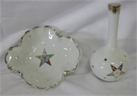 2 Masonic Ceramic Pieces - Bud Vase & Bowl