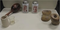 Vtg S&P Shakers, Creamer, Maraca, 2 Drilled Stones