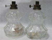 2 Vintage "Lamp Light" Glass Oil Lamps - No Globes