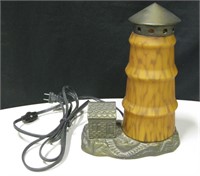 Bronze & Slag Glass Lighthouse Lamp - 10" Tall