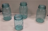 Lot Of 4 Blue Canning Jars - No Lids