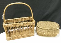 Vintage Sewing Basket & Wine Bottle Basket