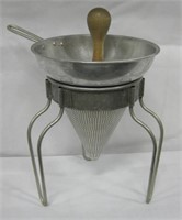 11.5" Tall Aluminum Cone Sieve With Wood Pestle