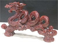 14" Carved Red Chinese Dragon Statue