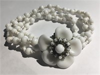 Miriam Haskell White Beaded Bracelet With Flower